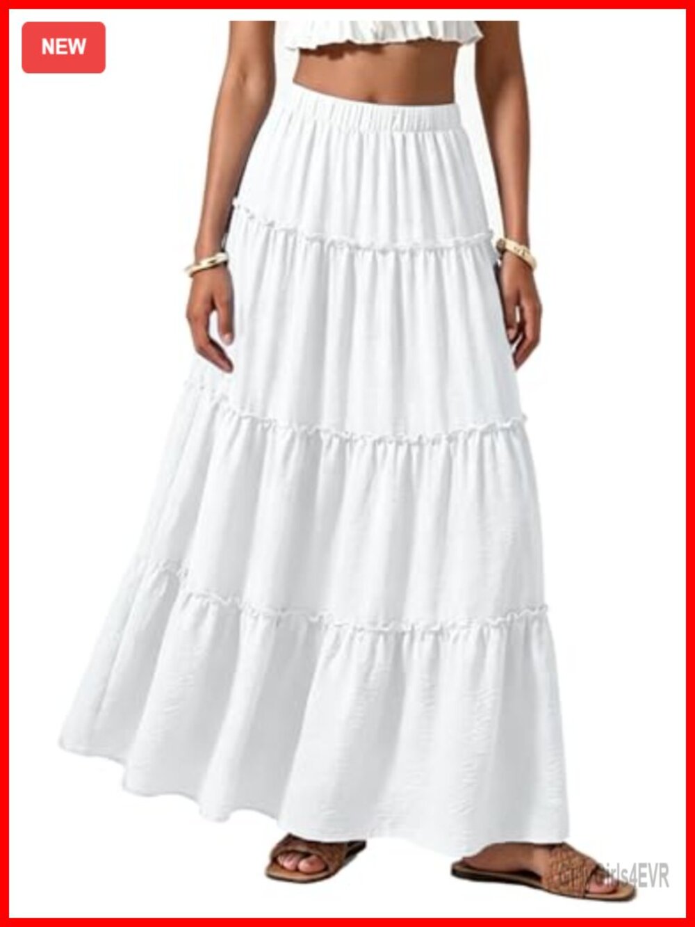 Women's Long Maxi Flowy Skirt 100% Polyester Bohemian A-Line Ruffled Hem